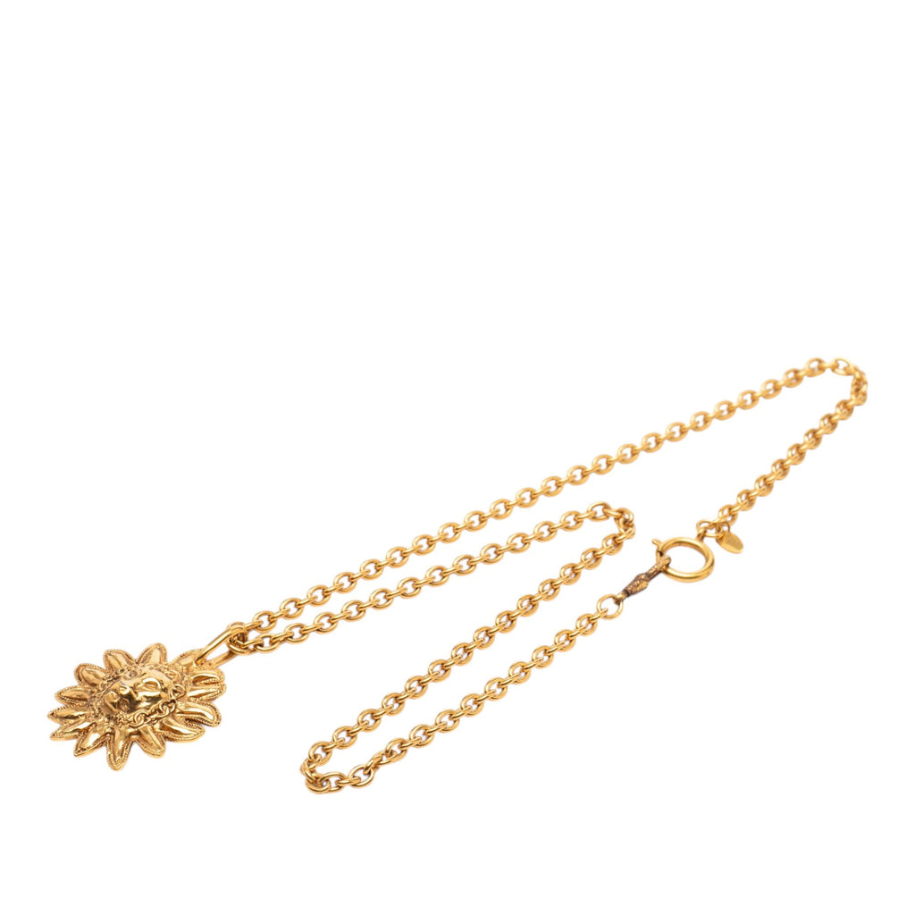 Gold Plated Leo Lion Sun Medallion Necklace