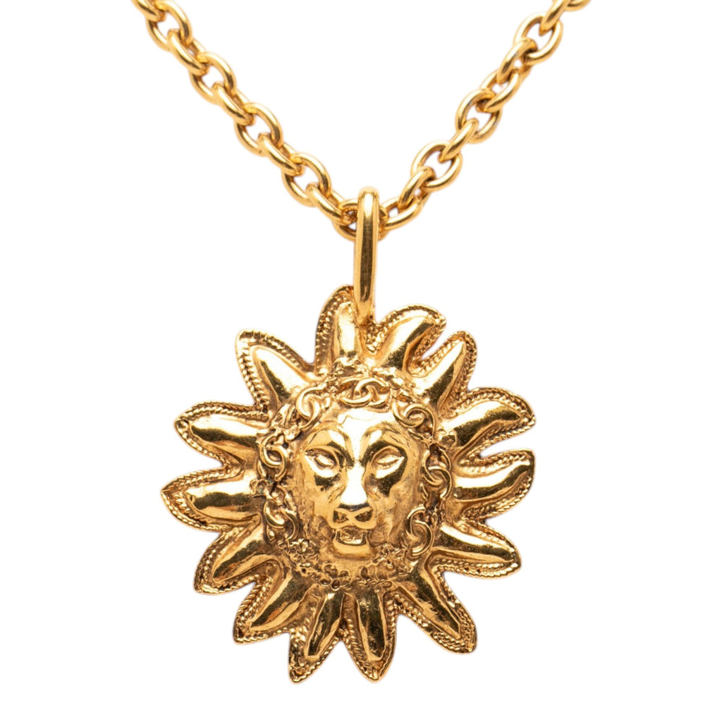 Gold Plated Leo Lion Sun Medallion Necklace