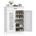 Shoe Cabinet with Louvered Doors, Drawer & Shelves, Holds 20 Pairs, White