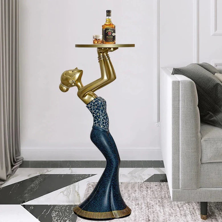 ArtZ® Woman Sculpture Tray Table - Standing: Height 33.5 inch; Width 15 inch (85x38cm)