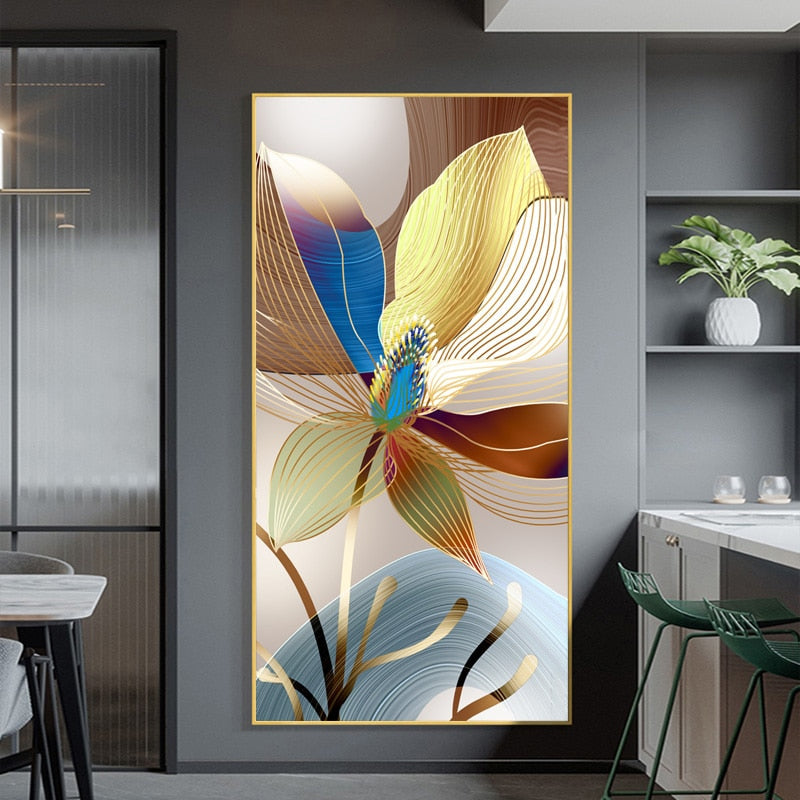 ArtZ® Nordic Abstract Flower Paintings - Yellow White Blue Brown / 23.6 inch by 47.2 inch (60x120cm) No Frame