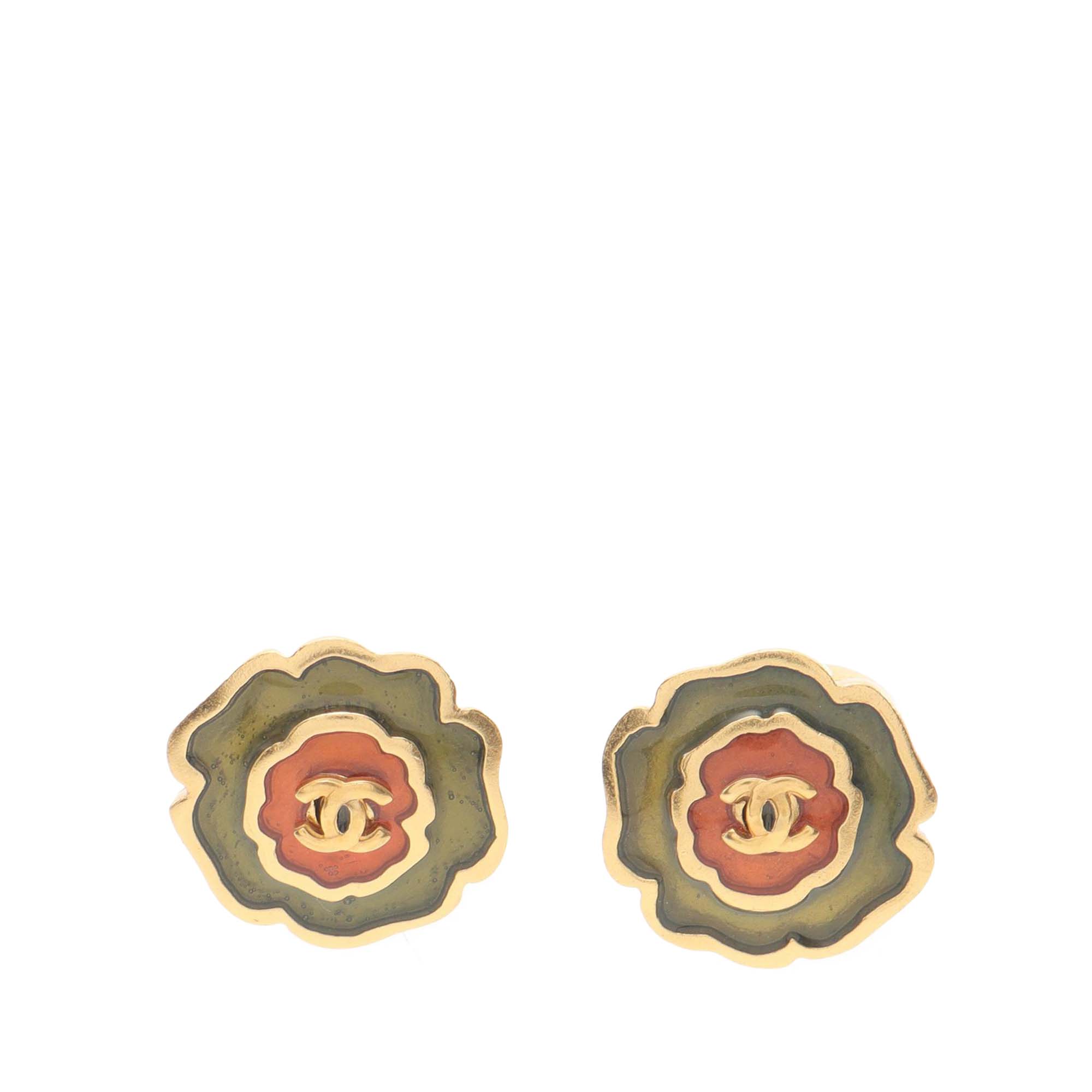 Enamel Camellia CC Stud Push Back Earrings