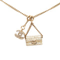 Gold Plated Rhinestone CC and Flap Bag Pendant Necklace