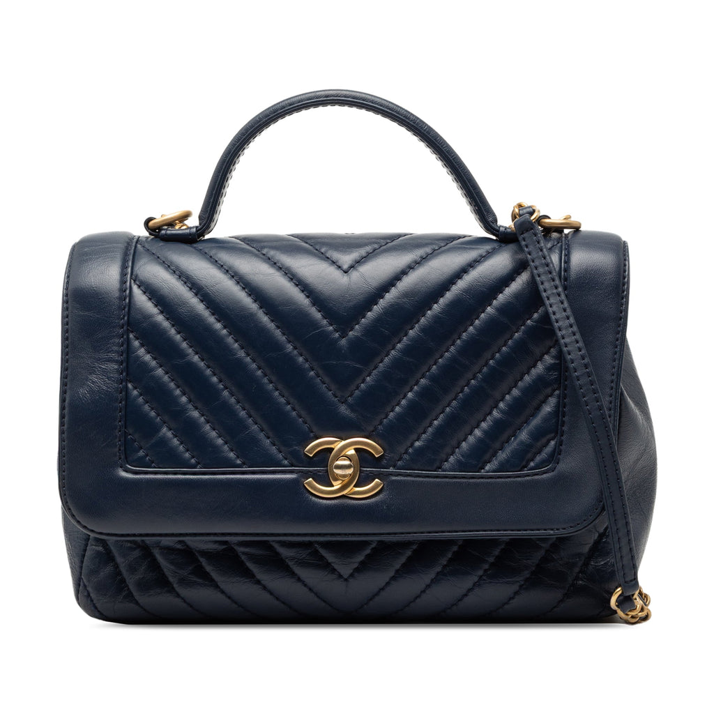 CC Chevron Aged Calfskin Top Handle Flap