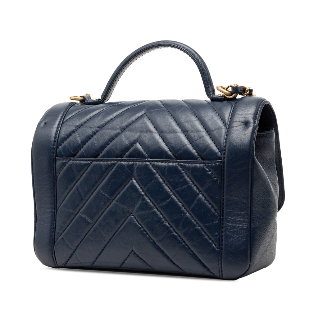 CC Chevron Aged Calfskin Top Handle Flap
