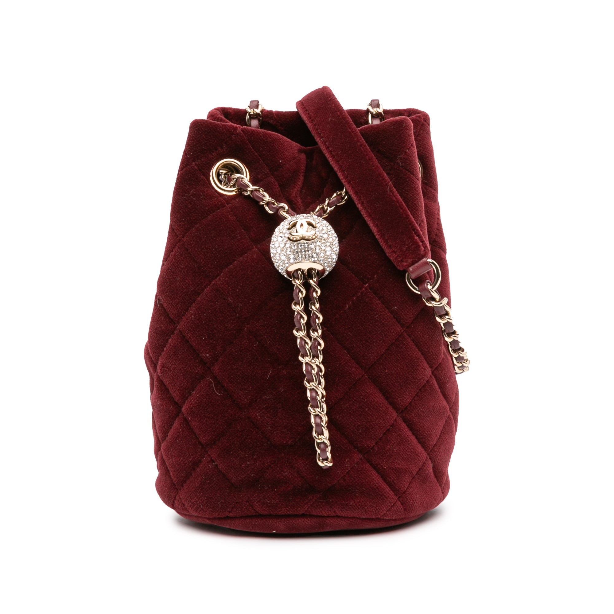 Mini Velvet Crystal Pearl Crush Bucket Bag