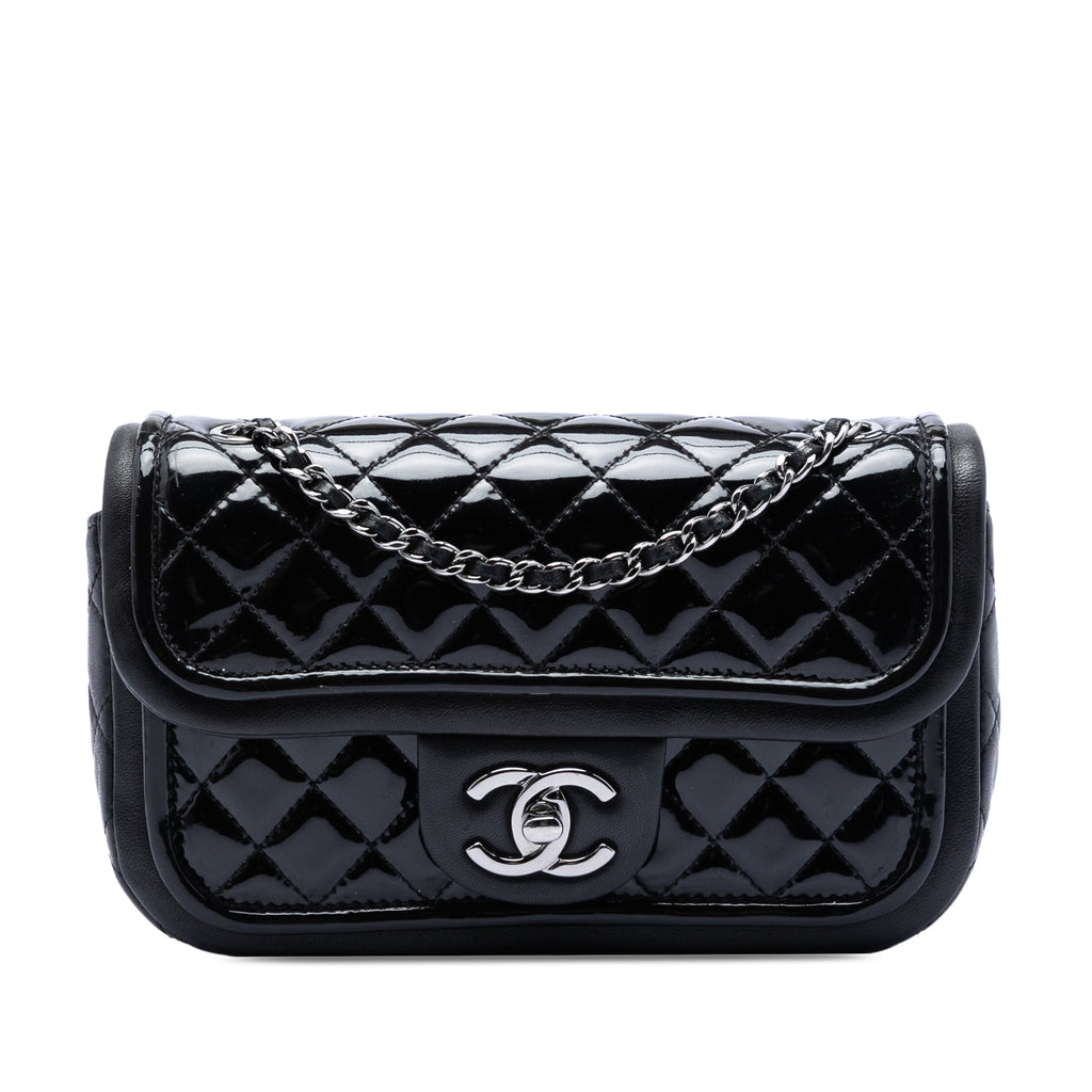Small Quilted Patent and Lambskin Trimmed Classic Twist Flap