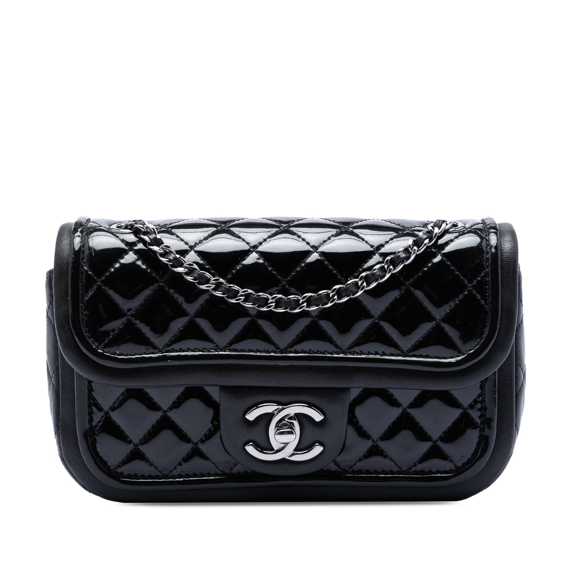 Small Quilted Patent and Lambskin Trimmed Classic Twist Flap