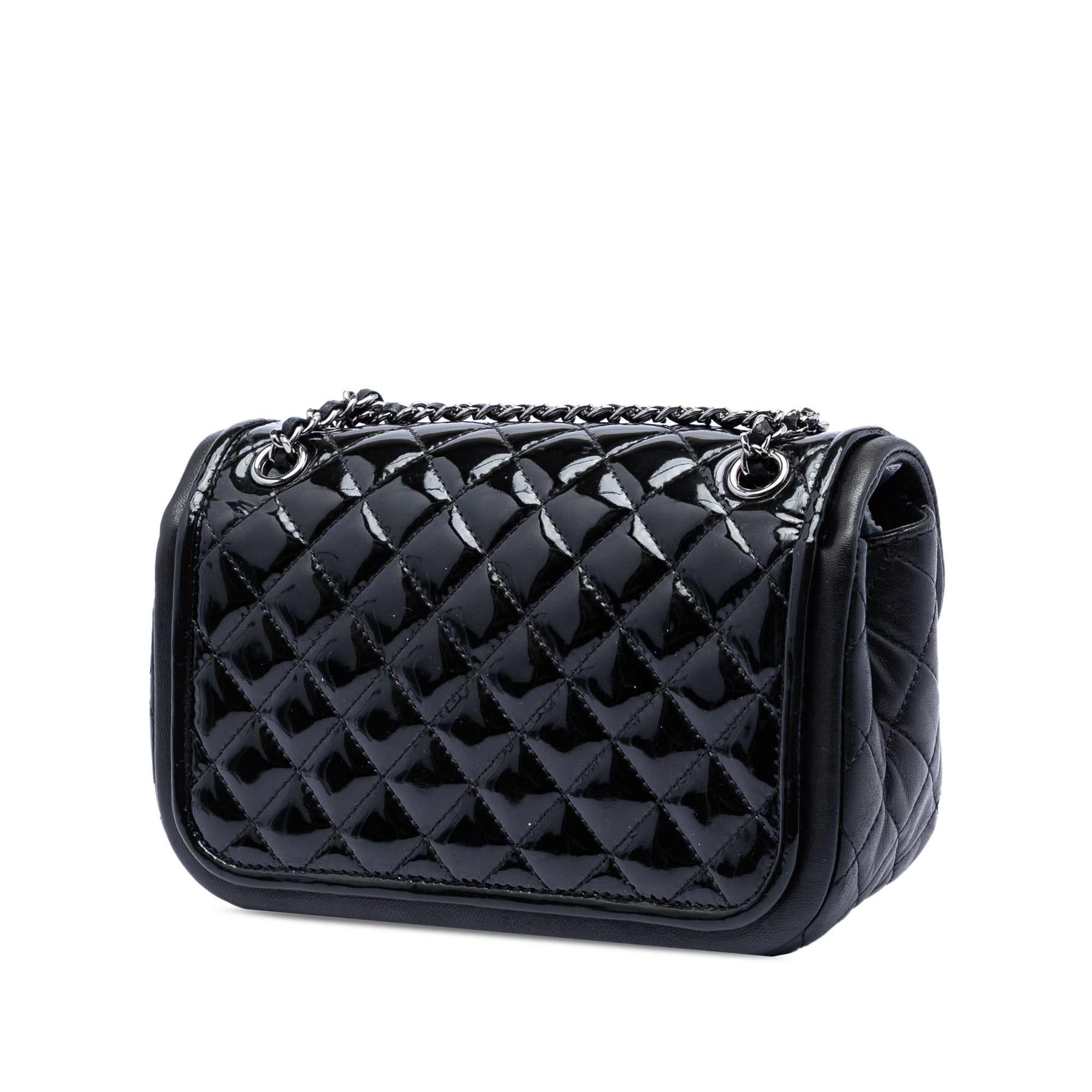 Small Quilted Patent and Lambskin Trimmed Classic Twist Flap