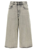 Haikure Wide-Leg Denim Bermuda Shorts — Grey