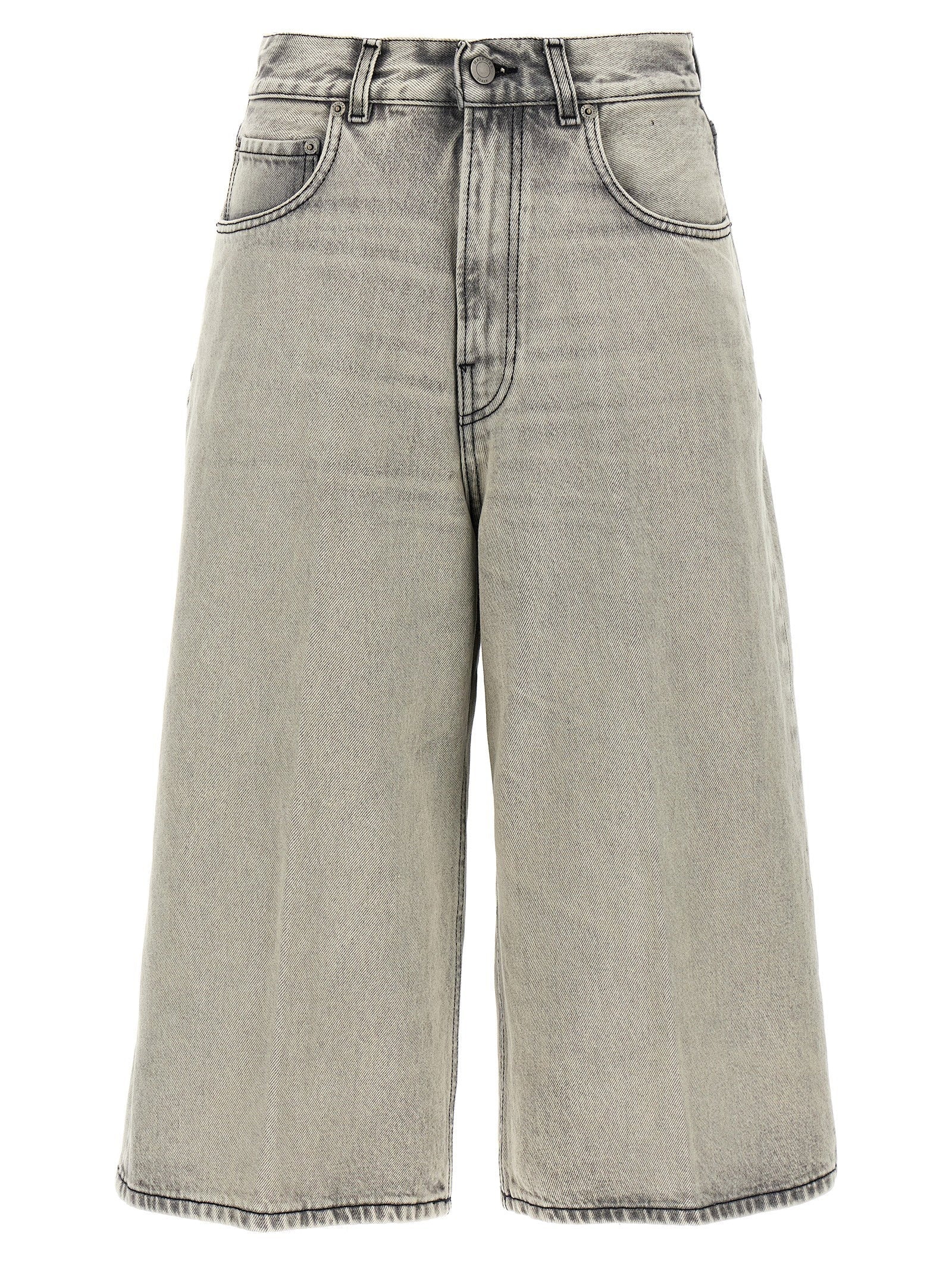 Haikure Wide-Leg Denim Bermuda Shorts — Grey