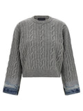 Haikure Cable-Knit Cotton with Denim Cuffs Sweater — Gray
