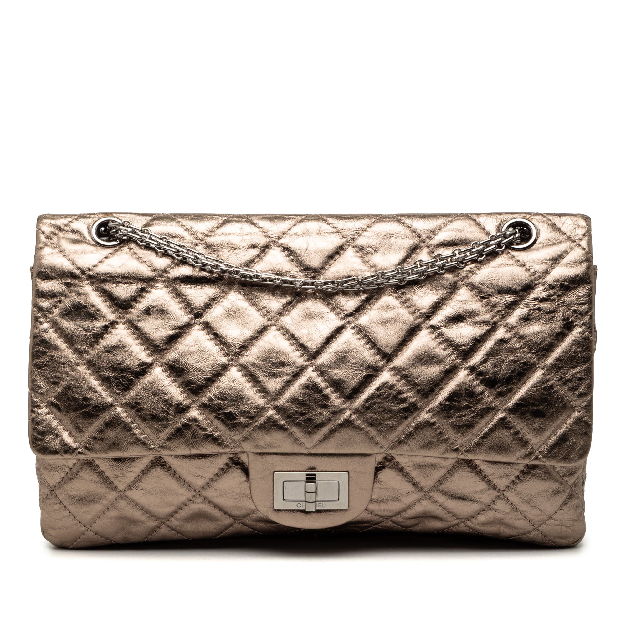 Metallic Aged Calfskin Reissue 2.55 Double Flap 227