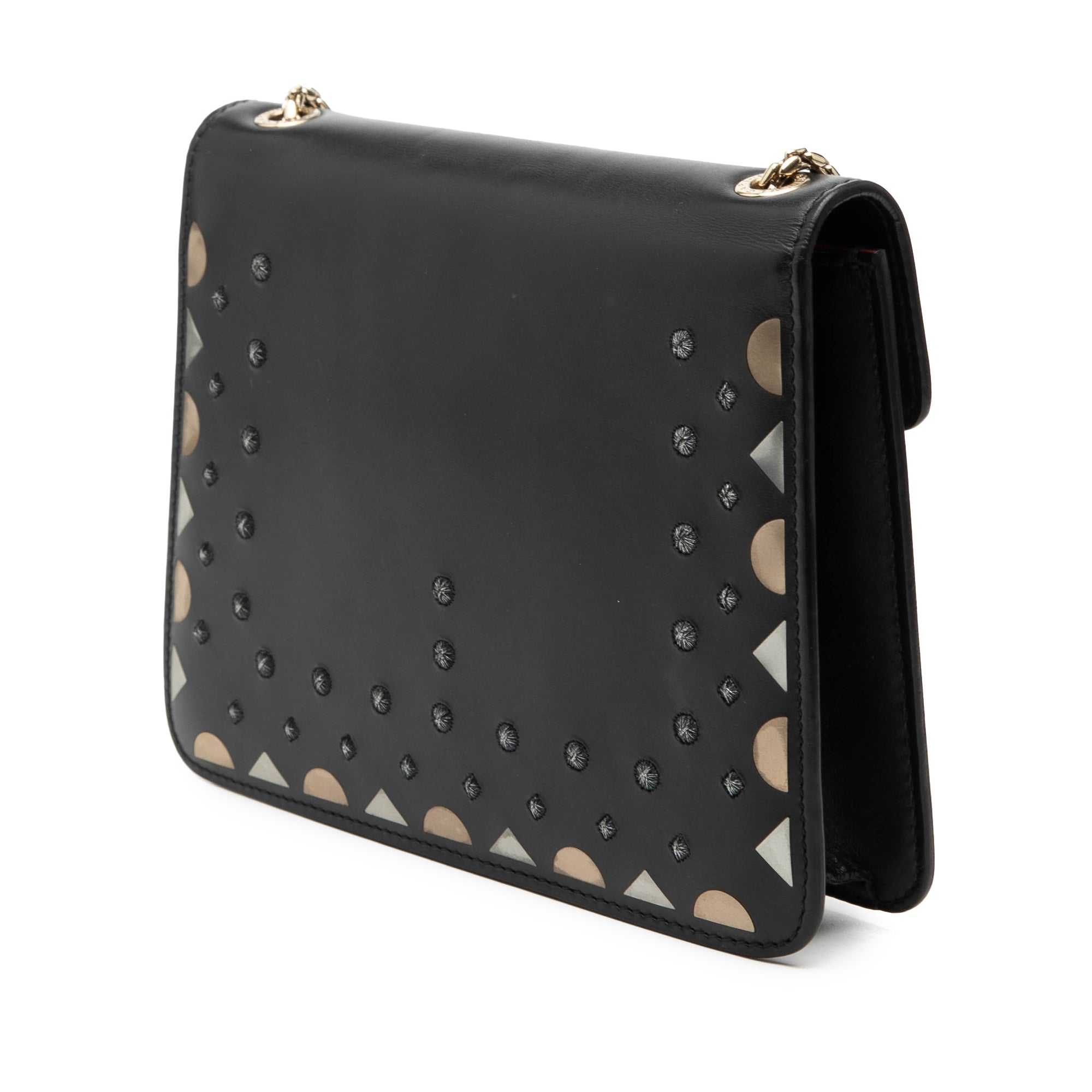 Small Studded Leather Laser Cut Square Serpenti Forever Chain Crossbody