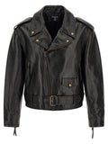 Balmain Textured Leather Biker Jacket — Black