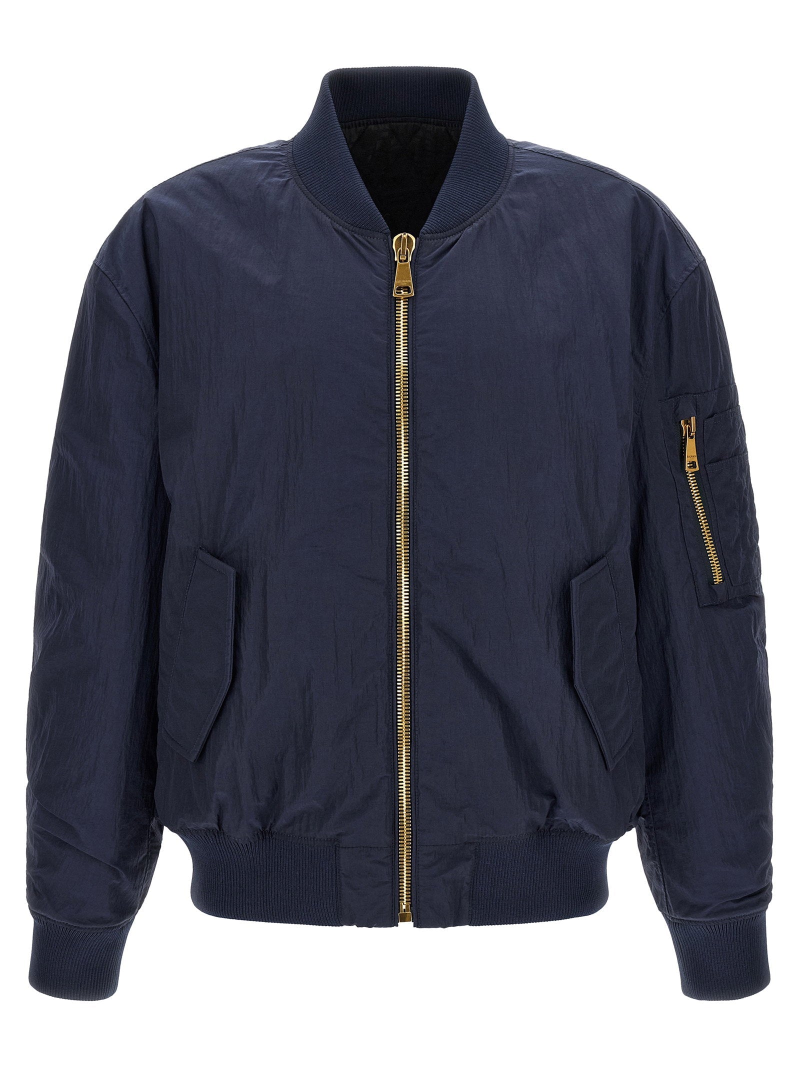 Balmain Logo-Embroidered Technical Bomber Jacket — Navy