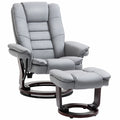 135° Reclining Swivel Sofa Chair with Footrest, Swivel Wood Base, PU Leather, Grey