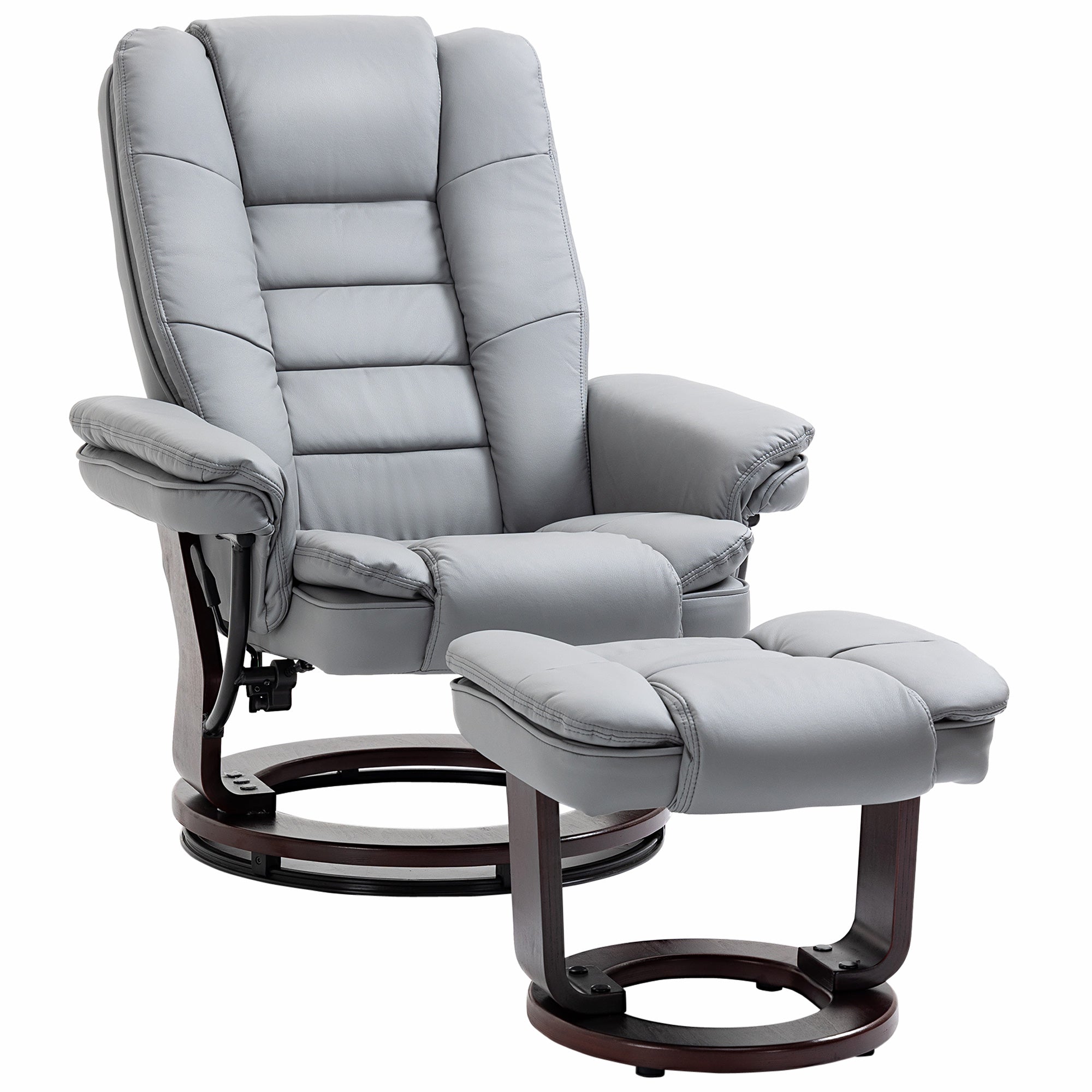 135° Reclining Swivel Sofa Chair with Footrest, Swivel Wood Base, PU Leather, Grey