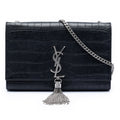 Medium Croc Embossed Leather Kate Tassel Crossbody
