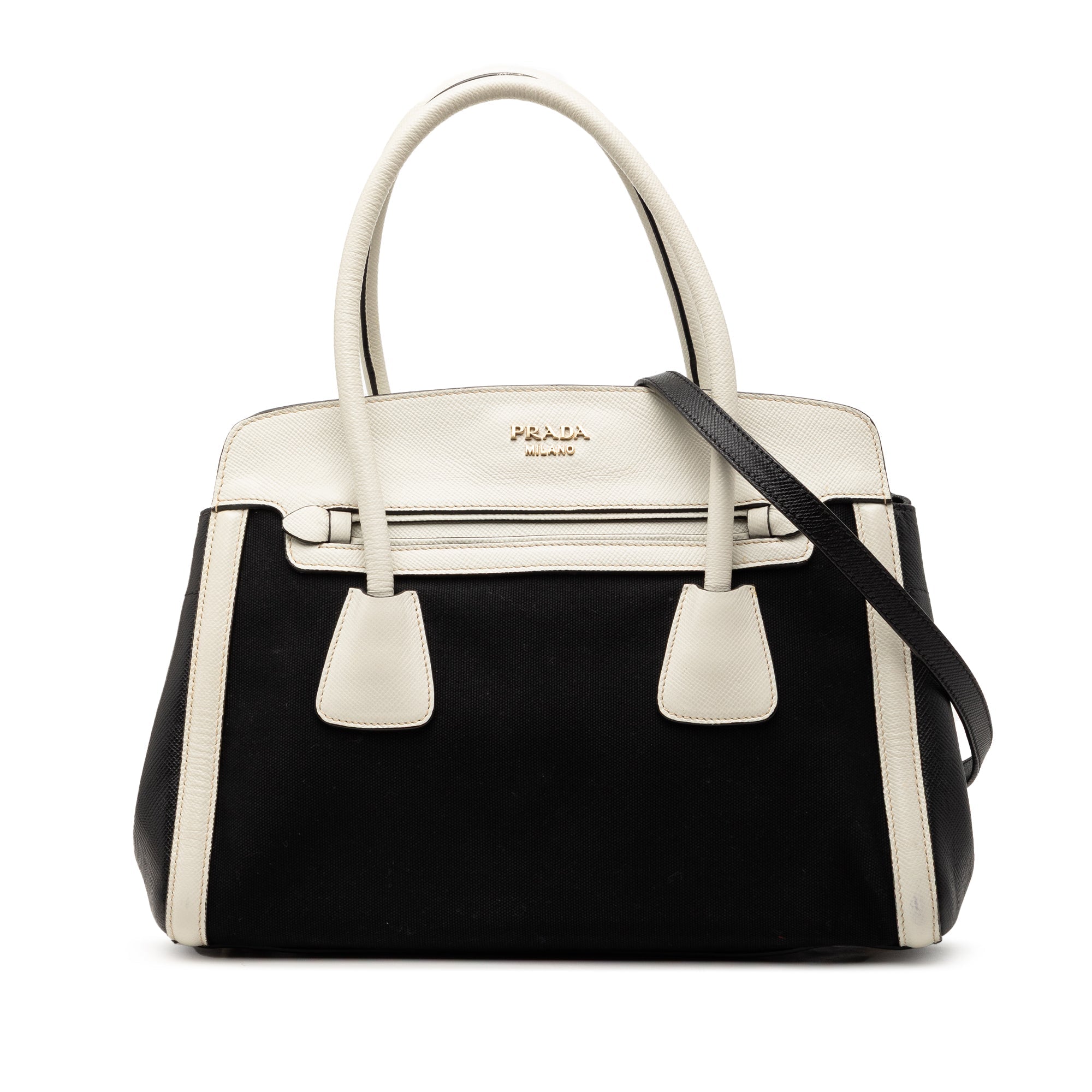 Bicolor Saffiano Cuir Trimmed Canvas Satchel