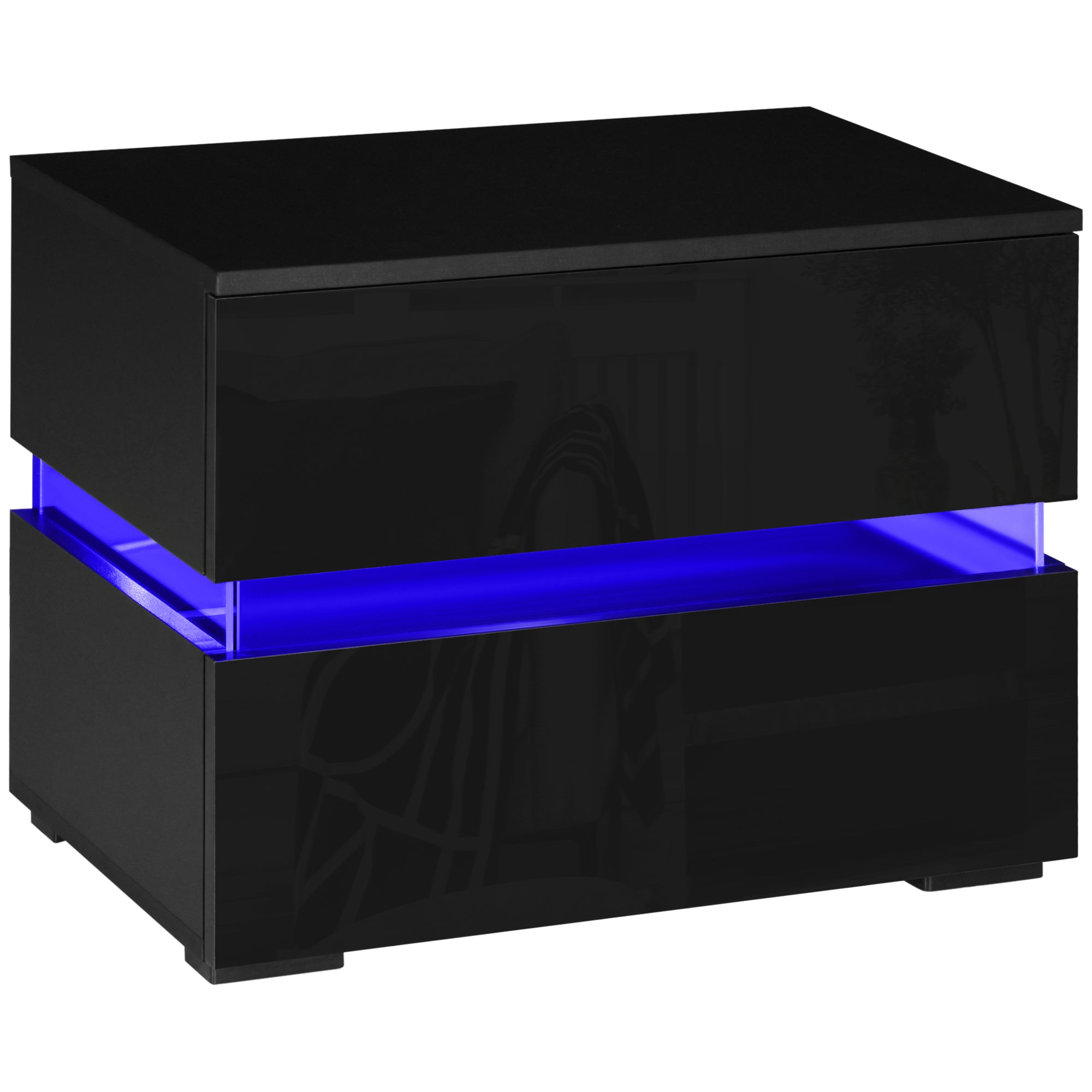LED Nightstand with 2 Drawers, Bedside Table with 16-Colour Adjustable Lights, Black