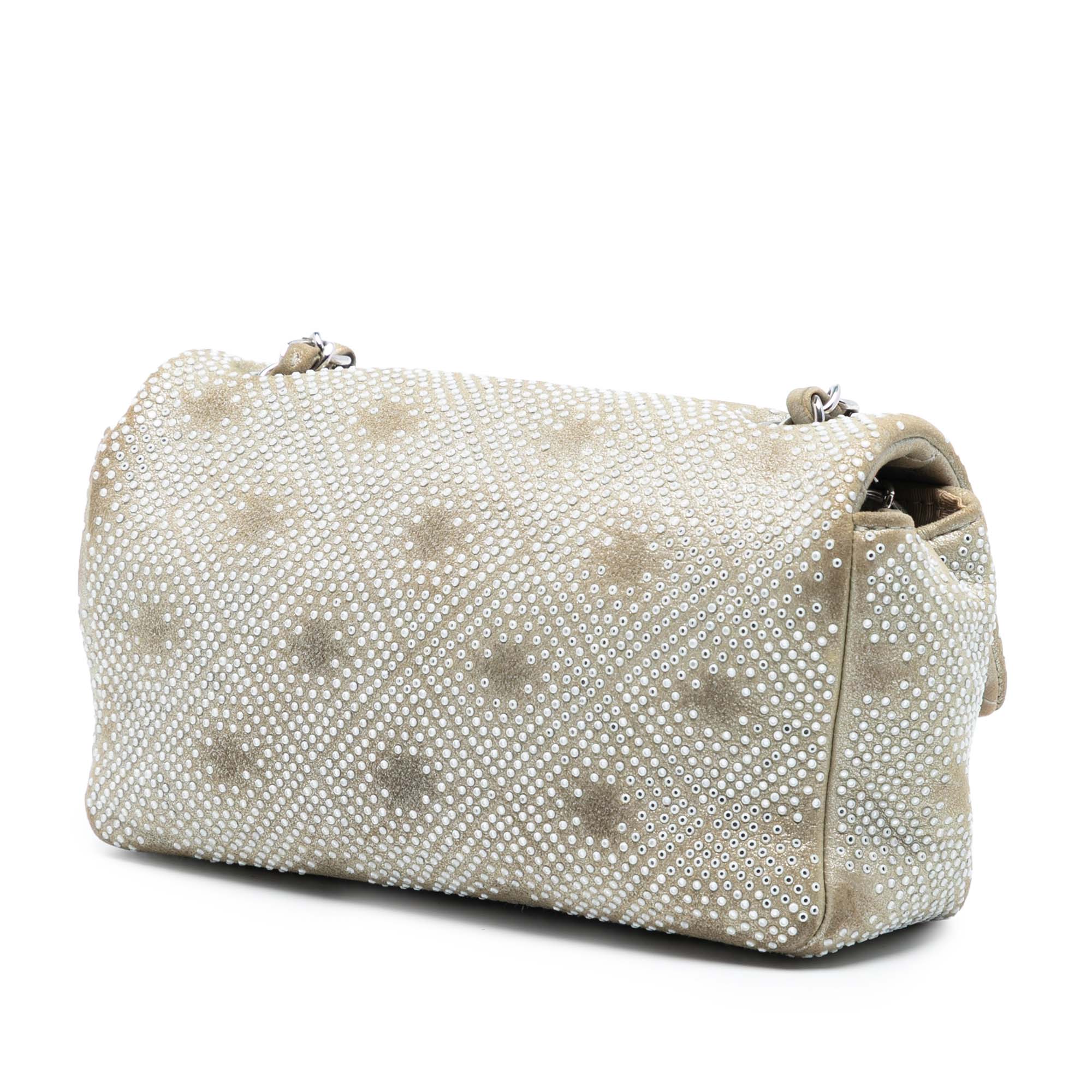 Mini Rectangular Iridescent Calfskin Strass Embellished Single Flap