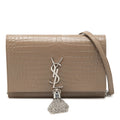 Small Croc Embossed Leather Monogram Kate Tassel Wallet on Chain
