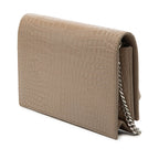 Small Croc Embossed Leather Monogram Kate Tassel Wallet on Chain