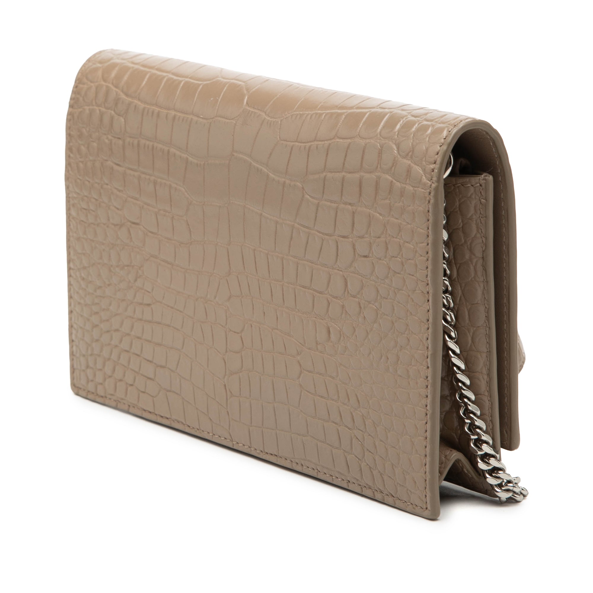 Small Croc Embossed Leather Monogram Kate Tassel Wallet on Chain
