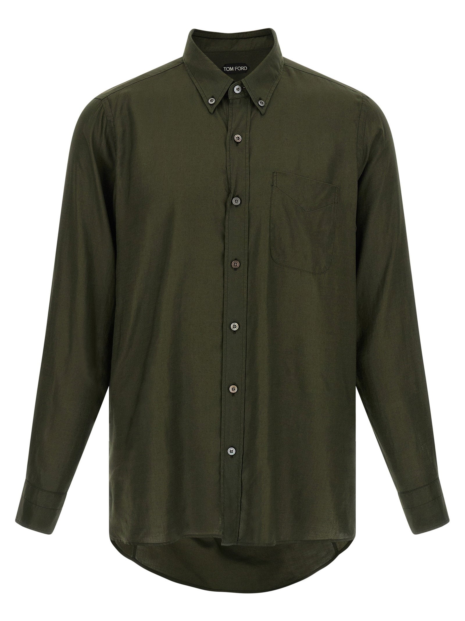 Tom Ford Button-Down Gabardine Shirt — Olive