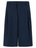Ami Paris Wool Stretch-Pleat Bermuda Shorts — Navy