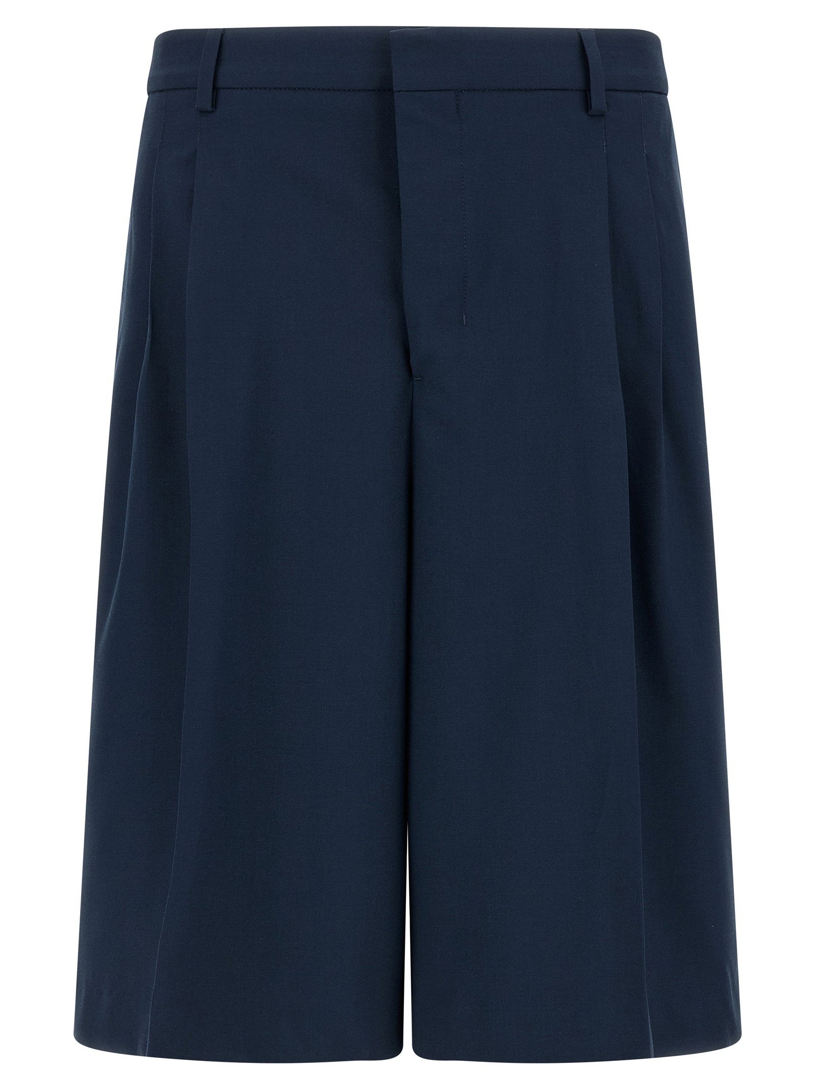 Ami Paris Wool Stretch-Pleat Bermuda Shorts — Navy