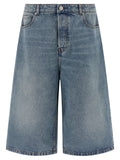 Ami Paris Stone-Washed Denim Bermuda Shorts — Blue