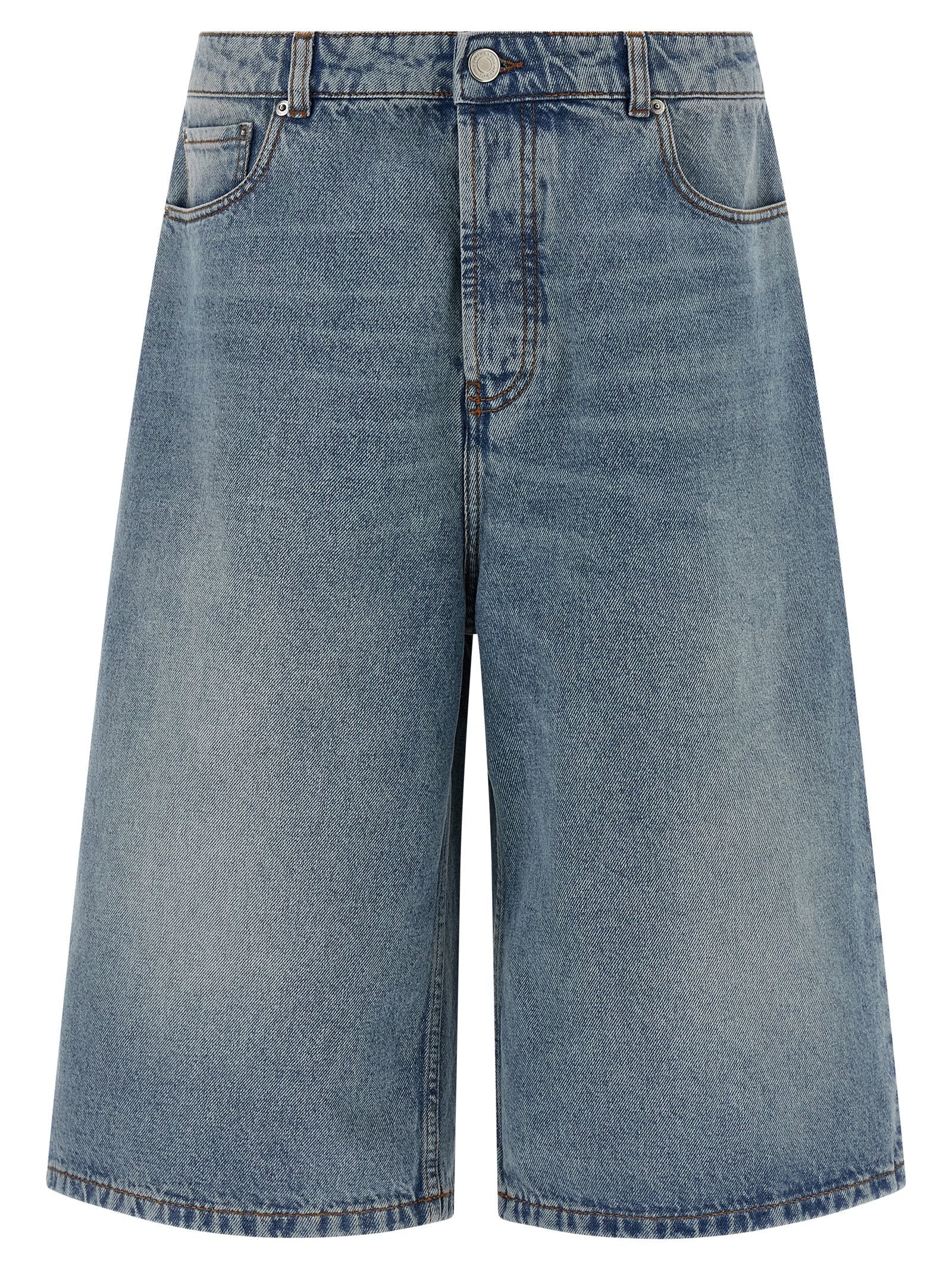 Ami Paris Stone-Washed Denim Bermuda Shorts — Blue