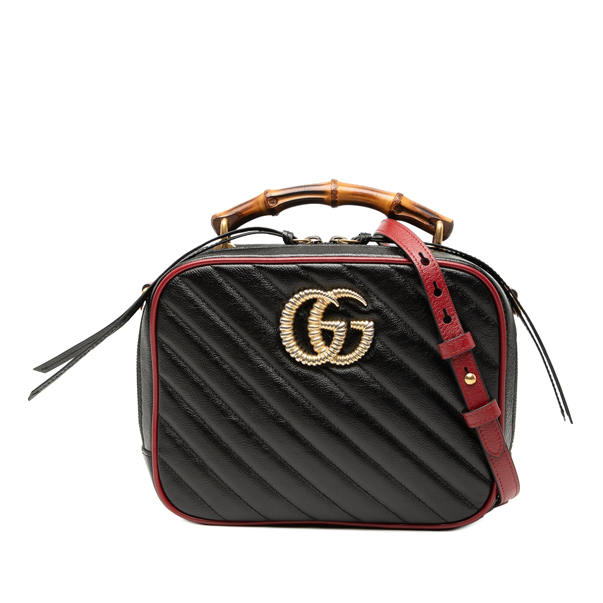 Small GG Marmont Matelasse Diagonal Leather Torchon Bamboo Satchel