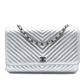 CC Chevron Metallic Lambskin Wallet On Chain
