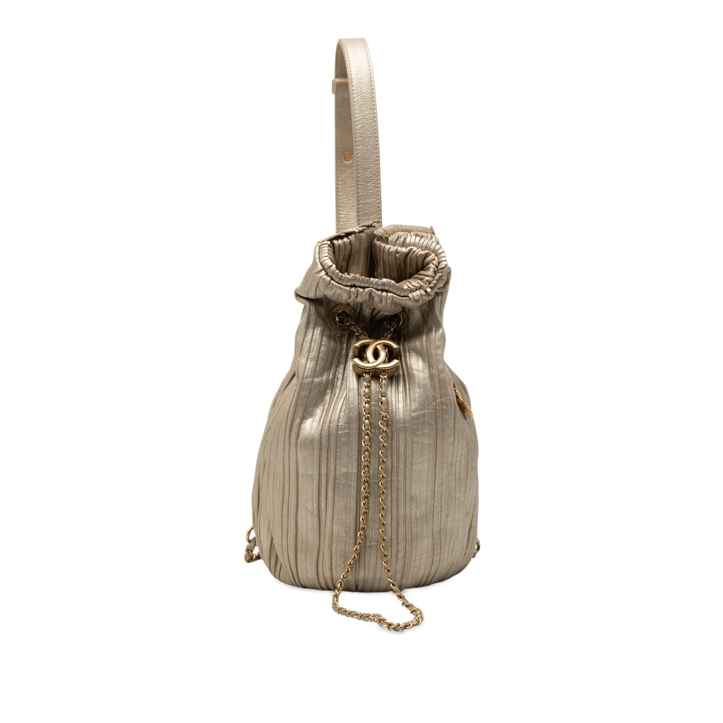 Small Metallic Calfskin Coco Pleats Drawstring Backpack