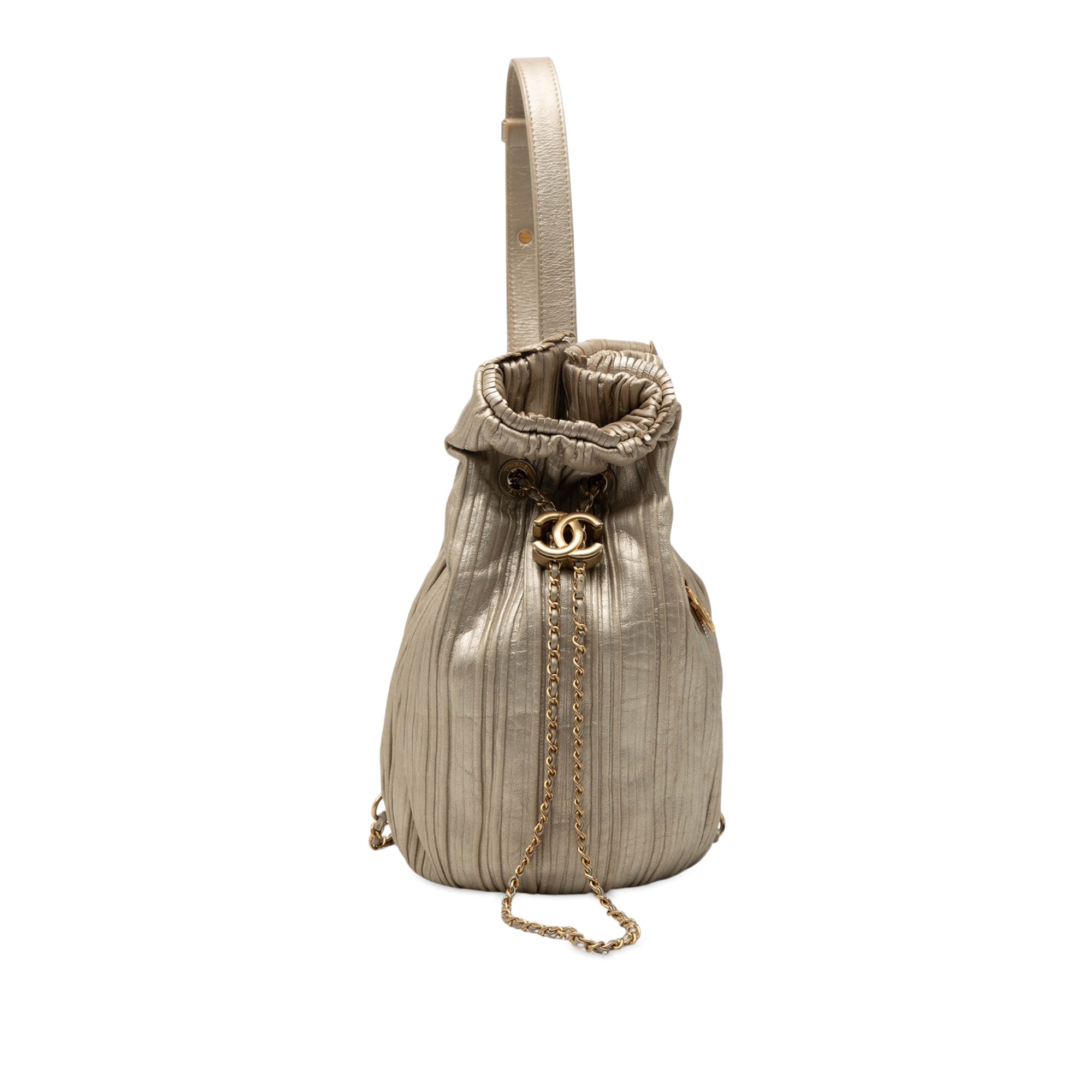 Small Metallic Calfskin Coco Pleats Drawstring Backpack