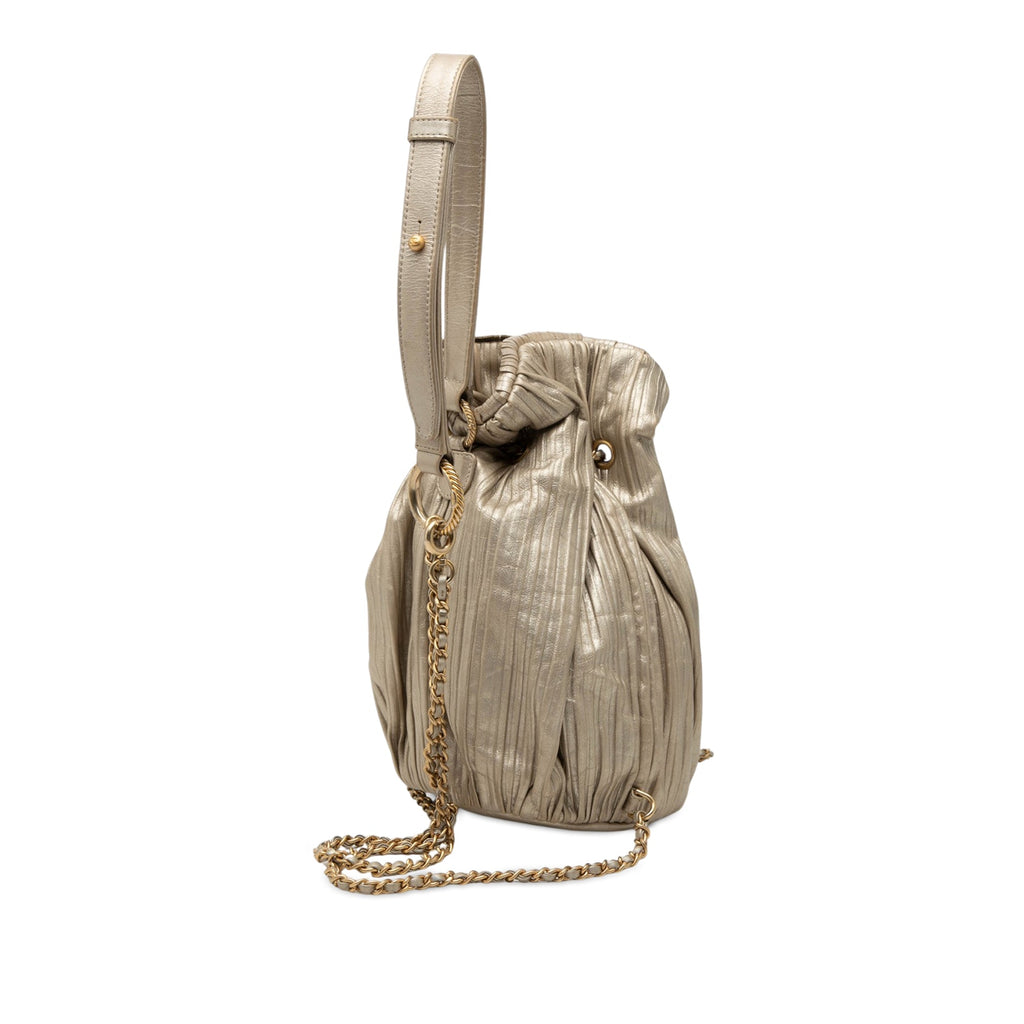 Small Metallic Calfskin Coco Pleats Drawstring Backpack