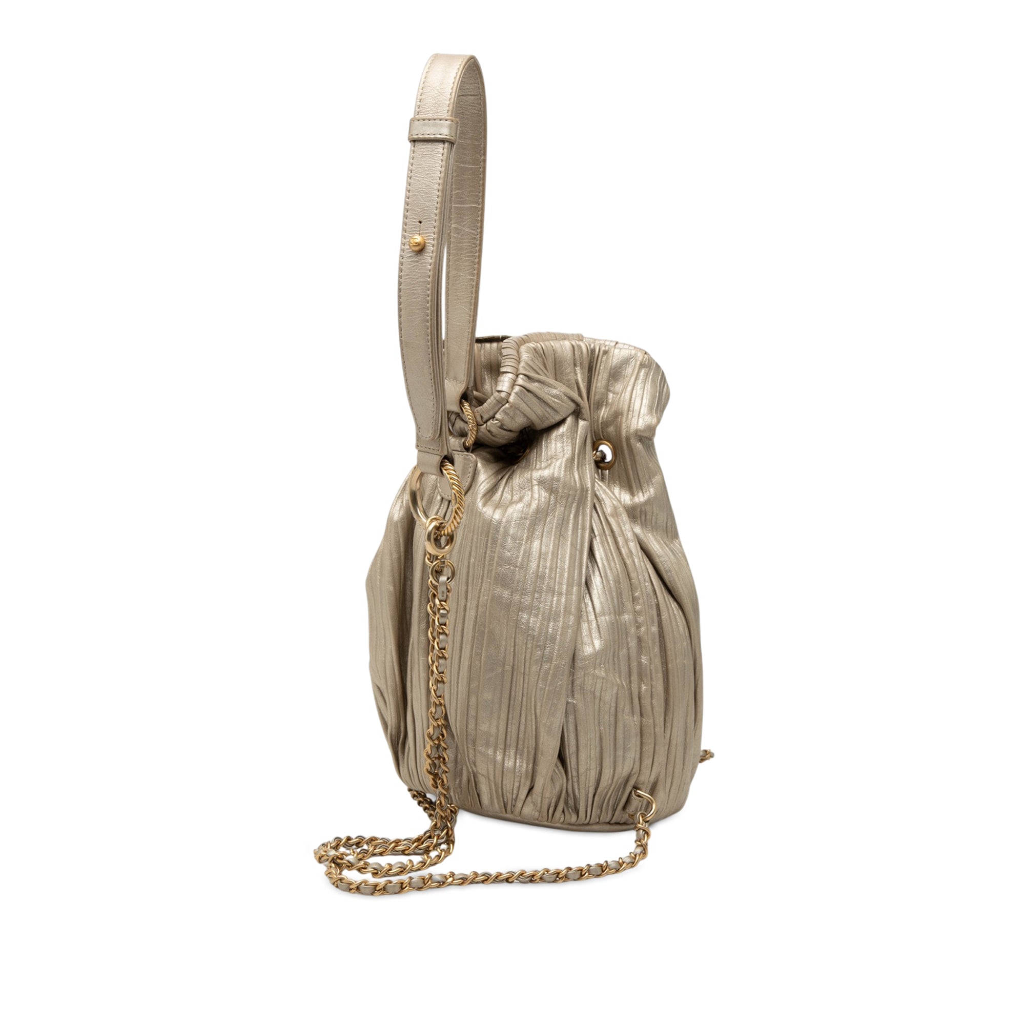 Small Metallic Calfskin Coco Pleats Drawstring Backpack