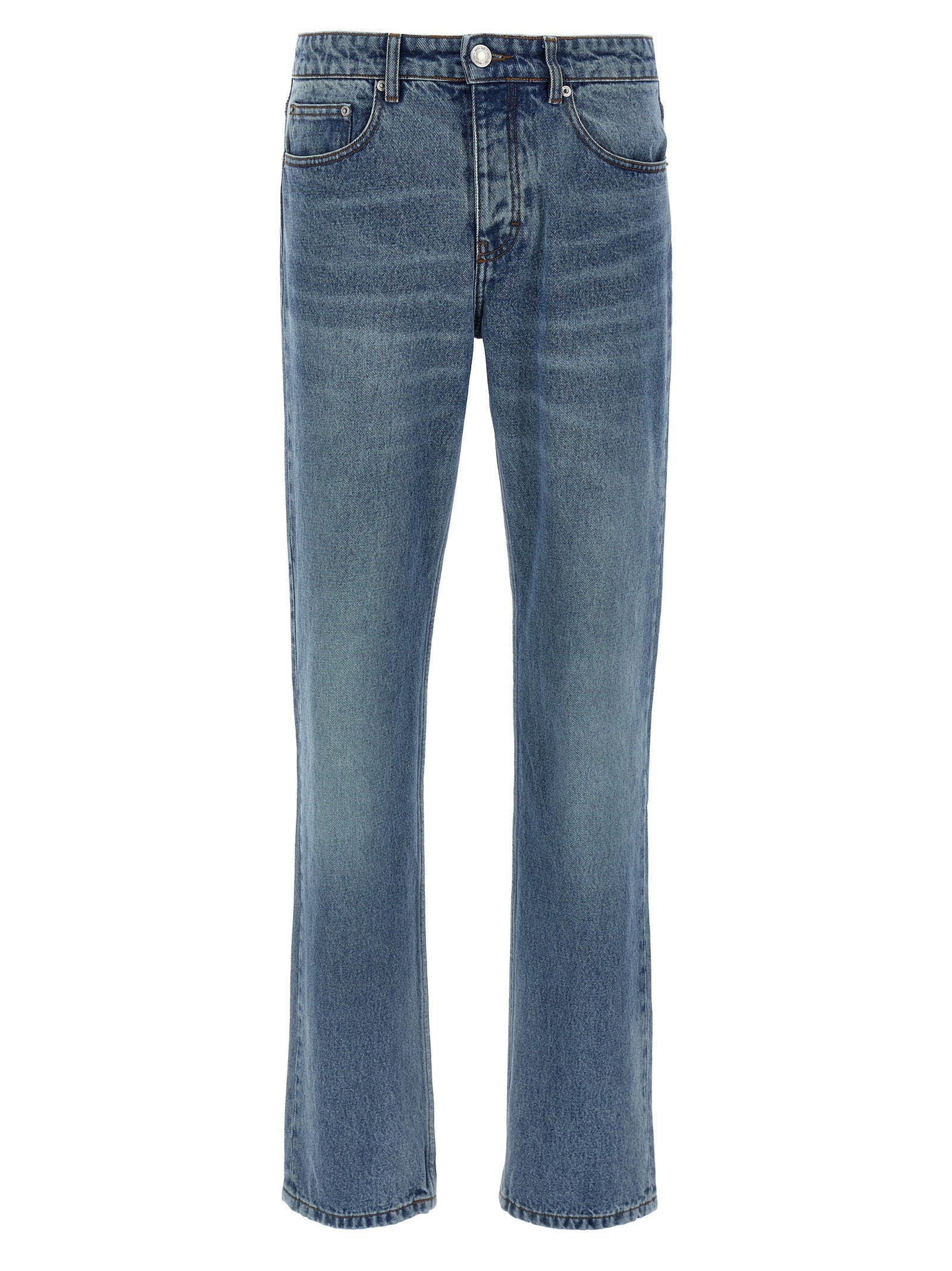 Ami Paris Straight-Leg Delavé Cotton Denim Jeans — Blue
