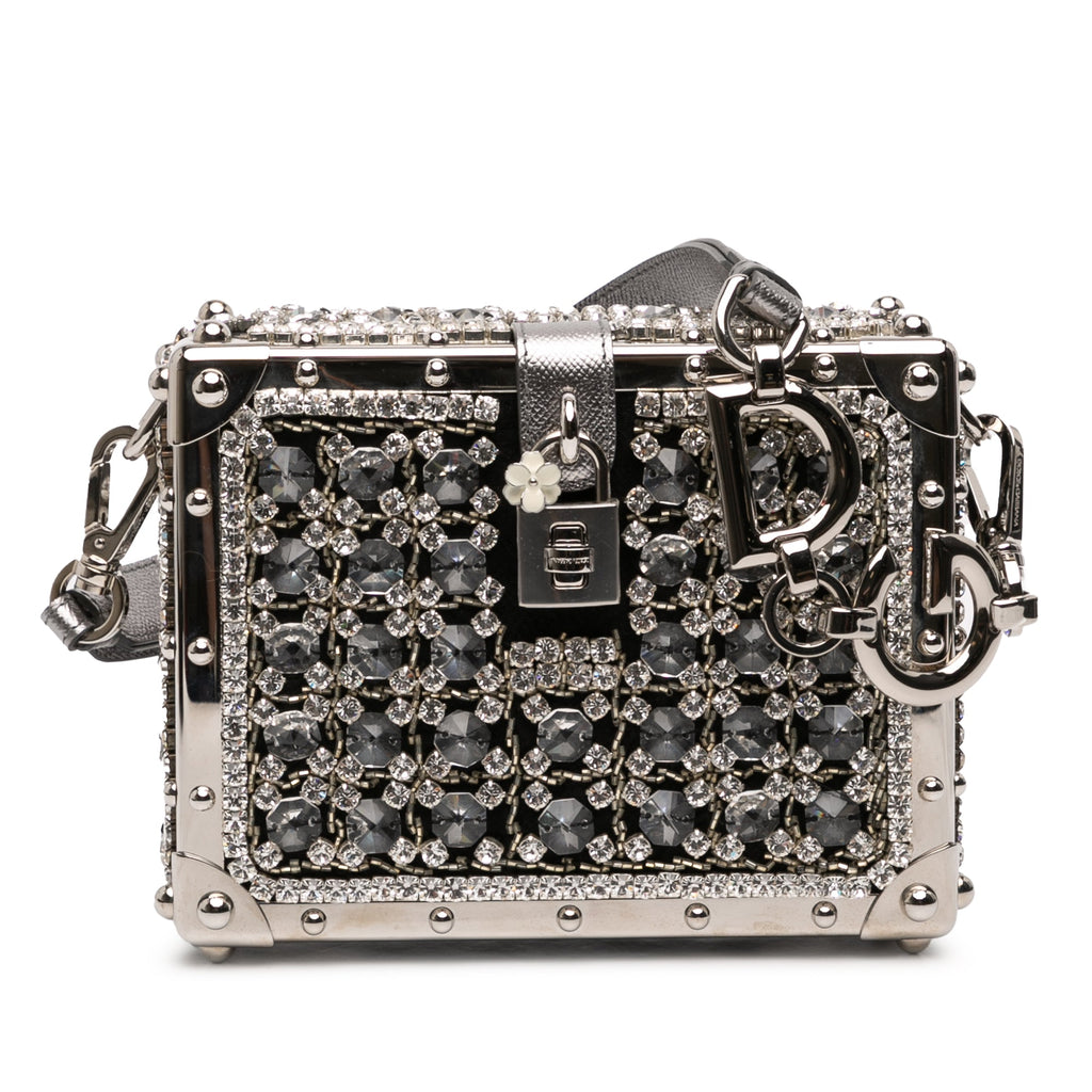 Rhinestone Embellished Jacquard Dolce Box Bag