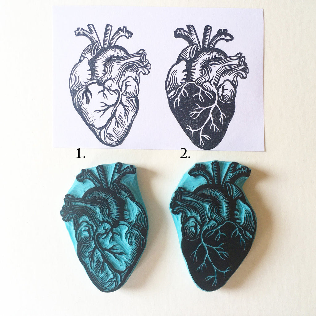 Human heart anatomical rubber stamp