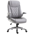 PU Leather Office Chair with Flip-up Arm, Adjustable Height & Swivel Wheels, Grey