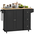 Rolling Kitchen Island Cart with Drop Leaf, 3 Drawers, Spice & Towel Rack, Black