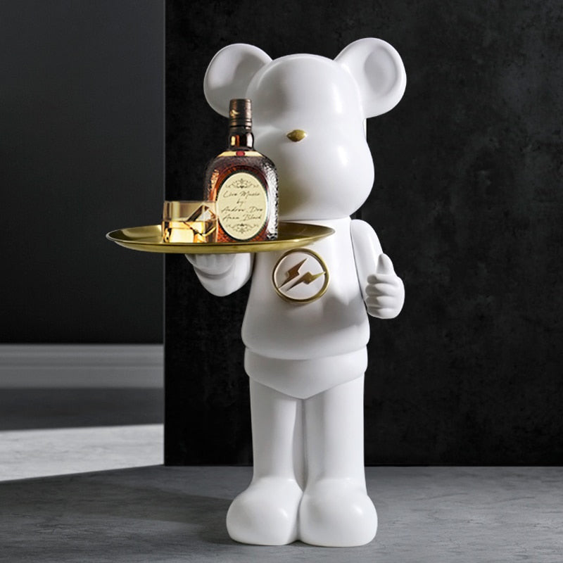ArtZ® Bear Statue Tray Table - White 1 Hand Holds Tray