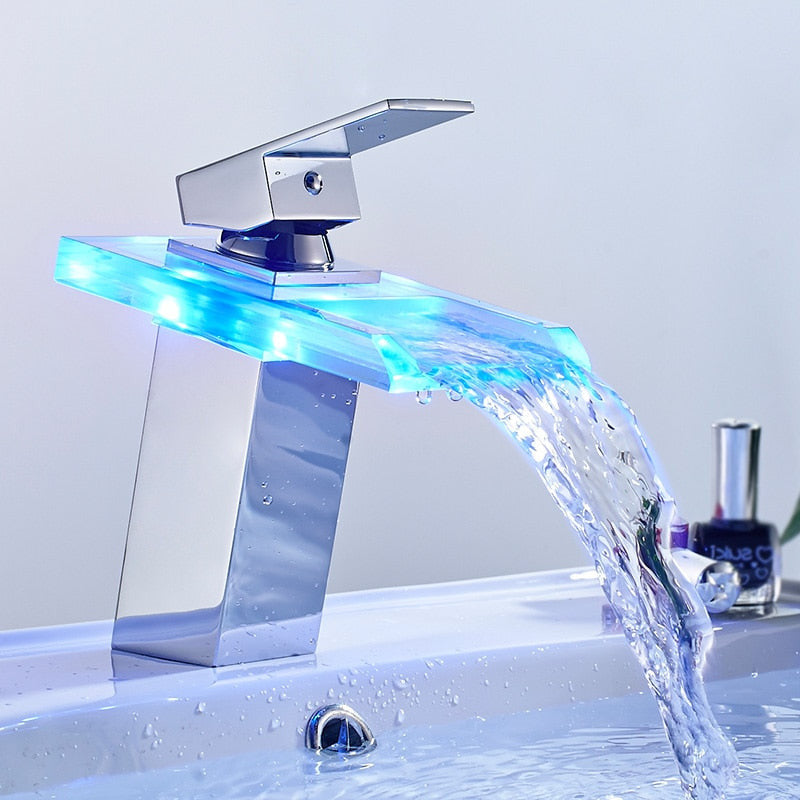 ArtZ® LED Waterfall Bathroom Faucet - Chrome