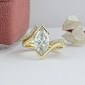 Half Bezel Marquise Lab Diamond Curved Ring Set