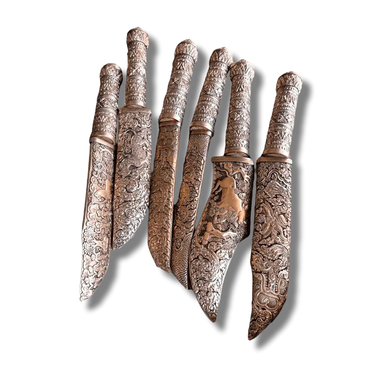 Hand Engraved Brass Khmer Knife with Case