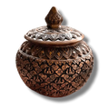 Hand Engraved Solid Brass Niello Betel Box with Lotus Lid